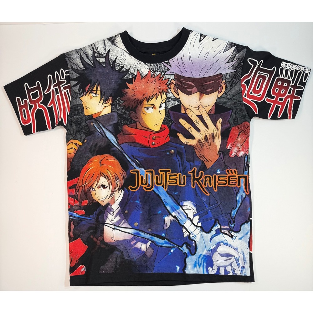 Jujutsu Kaisen All Over Print Anime T-Shirt Black Gojo Itadori Megumi Mens XL